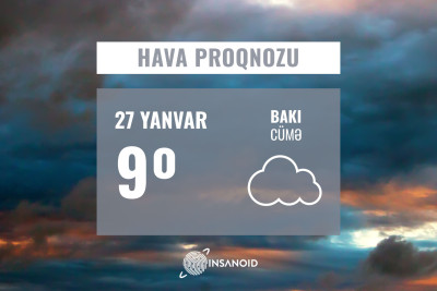 27 yanvara olan hava proqnozu: 9° isti olacaq
