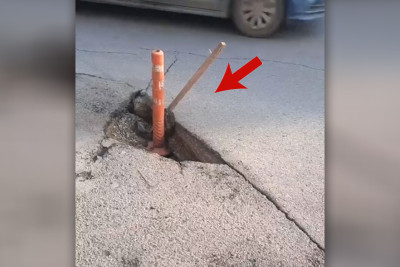 Bakının mərkəzi küçələrindən birində yol çöküb