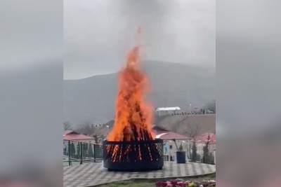 İlham Əliyev Talış kəndində Novruz tonqalını alovlandırıb
