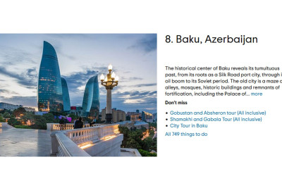 “Tripadvisor” Bakını dünyanın trend məkanları siyahısına əlavə etdi