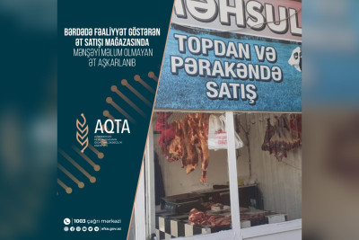Bərdə: ət satışı mağazasında mənşəyi məlum olmayan ət aşkarlanıb