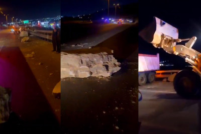 Bakı dairəvi avtomobil yoluna düşən qayalar yoldan qaldırılıb