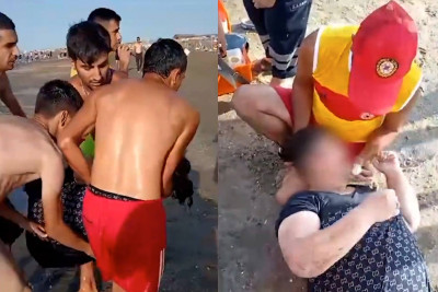 Bakıda çimərlikdə boğulmaqda olan qadın xilas edilib - VİDEO