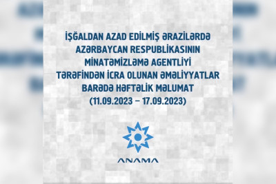 ANAMA: azad edilmiş ərazilərdə daha 19 mina aşkarlanıb