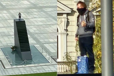 Varşavanın mərkəzində bir nəfər abidənin üzərinə çıxaraq, özünü partlatmaqla hədələyir