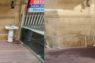 Paytaxtda tarixi binaya bərkidilmiş əlüzyuyan sökülüb