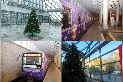 Bakı metrosunda qatarlardan biri bayram ovqatı ilə bəzədilib