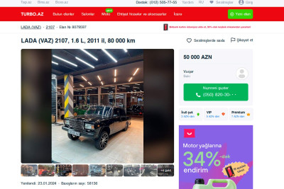 Bakıda 50 min manata “VAZ” satılır