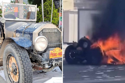 Pekin-Paris rallisinin ən yaşlı avtomobili Bakıdan Gürcüstana yürüş zamanı yanıb