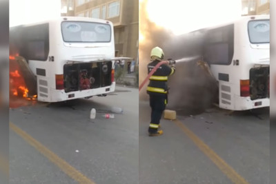 Bakıda 164 saylı avtobus yanıb - VİDEO