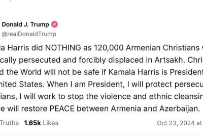 Donald Tramp rəqibi Kamala Harrisi tənqid edərkən ermənipərəst mövqe nümayiş etdirib