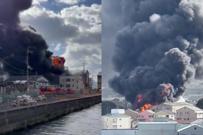Yaponiyanın Osaka şəhərində məktəbin yaxınlığındakı anbar yanıb - VİDEO