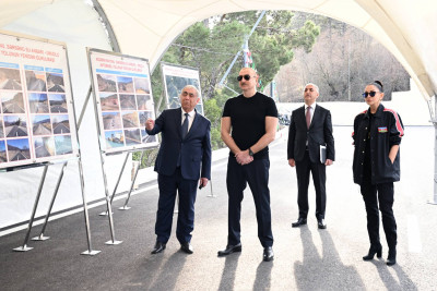 Prezident İlham Əliyev və birinci xanım Mehriban Əliyeva Sərsəng su anbarından Ağdərənin Umudlu kəndinə gedən avtomobil yolunun açılışında iştirak ediblər - FOTO