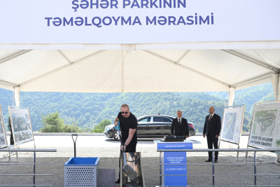 Prezident İlham Əliyev Kəlbəcər şəhər parkının təməlini qoyub - YENİLƏNİB