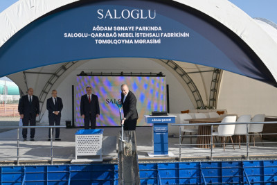 Prezident İlham Əliyev Ağdam Sənaye Parkında “Saloğlu Qarabağ” MMC-nin istehsal müəssisəsinin təməlini qoyub
