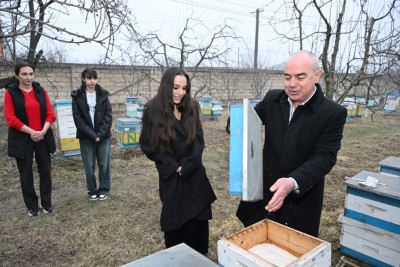 Leyla Əliyeva Qubada arıçı ailəsinin qonağı olub